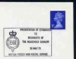 Postmark - Great Britain 1973 cover bearing illustrated cancellation for Presentation of Standards to Regiment of the Household Cavalry (BFPS)