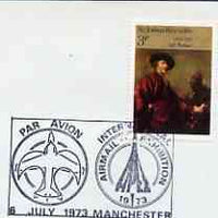 Postmark - Great Britain 1973 cover bearing illustrated cancellation for International Airmail Exhibition, Manchester (6 July showing stylised aircraft)