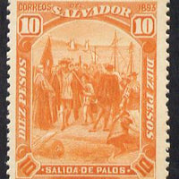 El Salvador 1893 Columbus - Departure from Palos 10p orange mounted mint SG 79