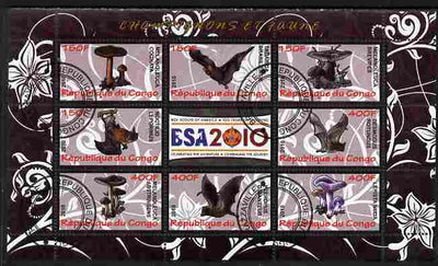 Congo 2010 Mushrooms & Fauna #02 perf sheetlet containing 8 values plus Scouts label fine cto used