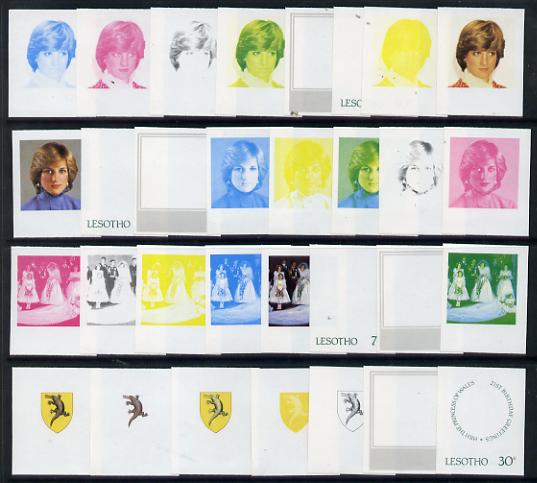 Lesotho 1982 Princess Di's 21st Birthday set of 4, each in imperf progressive proofs comprising the 5 (or 6) individual colours plus 2 different combination composites, scarce (31 proofs)