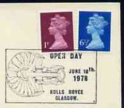 Postmark - Great Britain 1978 cover bearing illustrated cancellation for Rolls Royce Open Day, Glasgow (engine shown cut away)