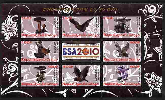 Congo 2010 Mushrooms & Fauna #02 perf sheetlet containing 8 values plus Scouts label unmounted mint