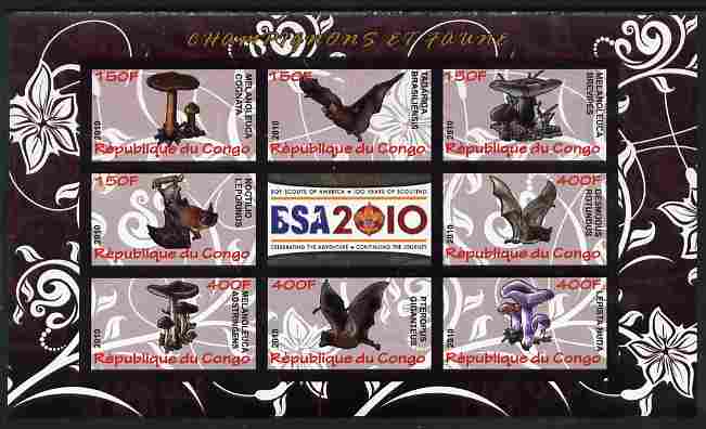Congo 2010 Mushrooms & Fauna #02 imperf sheetlet containing 8 values plus Scouts label unmounted mint