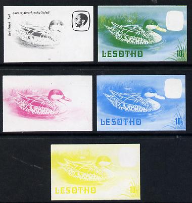 Lesotho 1982 Red Billed Teal 10s the set of 5 imperf progressive proofs comprising the 4 individual colours, plus blue & yellow, scarce (as SG 506)