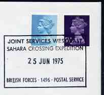 Postmark - Great Britain 1975 card bearing illustrated cancellation for Joint Services Sahara Crossing Expedition (BFPS)