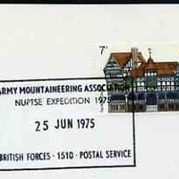 Postmark - Great Britain 1975 card bearing special cancellation for Army Mountaineering Association, Nuptse Expedition (BFPS)
