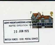Postmark - Great Britain 1975 card bearing special cancellation for Army Mountaineering Association, Nuptse Expedition (BFPS)