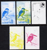 Lesotho 1982 Malachite Kingfisher 25s the set of 5 imperf progressive proofs comprising the 4 individual colours, plus blue & yellow, scarce (as SG 507)
