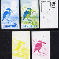 Lesotho 1982 Malachite Kingfisher 25s the set of 5 imperf progressive proofs comprising the 4 individual colours, plus blue & yellow, scarce (as SG 507)