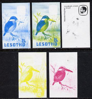 Lesotho 1982 Malachite Kingfisher 25s the set of 5 imperf progressive proofs comprising the 4 individual colours, plus blue & yellow, scarce (as SG 507)