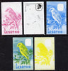 Lesotho 1982 Yellow Canary 7s the set of 5 imperf progressive proofs comprising the 4 individual colours, plus blue & yellow, scarce (as SG 505)