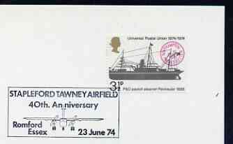 Postmark - Great Britain 1974 card bearing illustrated cancellation for Stapleford Tawney Airfield, 40th Anniversary