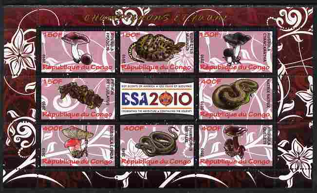 Congo 2010 Mushrooms & Fauna #03 perf sheetlet containing 8 values plus Scouts label unmounted mint