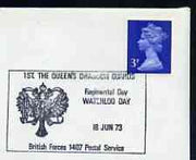 Postmark - Great Britain 1973 cover bearing illustrated cancellation for the Queen's Dragoon Guards, Waterloo Day (BFPS)