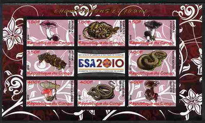 Congo 2010 Mushrooms & Fauna #03 imperf sheetlet containing 8 values plus Scouts label unmounted mint