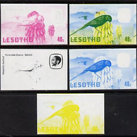 Lesotho 1982 Malachite Sunbird 40s the set of 5 imperf progressive proofs comprising the 4 individual colours, plus blue & yellow, scarce (as SG 508)