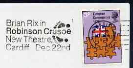 Postmark - Great Britain 1973 cover bearing illustrated slogan cancellation for Brian Rix in Robinson Crusoe at New Theatre, Cardiff