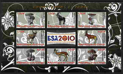 Congo 2010 Mushrooms & Fauna #04 imperf sheetlet containing 8 values plus Scouts label unmounted mint