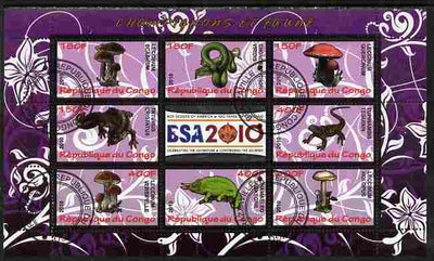 Congo 2010 Mushrooms & Fauna #05 perf sheetlet containing 8 values plus Scouts label fine cto used