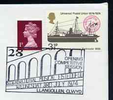Postmark - Great Britain 1974 cover bearing illustrated cancellation for Llangollen International Musical Eisteddfod, showing a Bridge