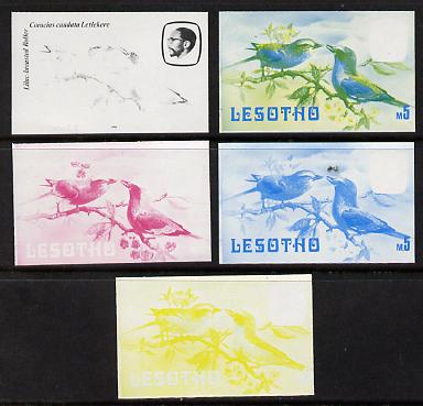 Lesotho 1982 Lilac Breasted Roller def M5 the set of 5 imperf progressive proofs comprising the 4 individual colours, plus blue & yellow, scarce (as SG 513)