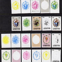 Lesotho 1981 Royal Wedding set of 3 each x 7 imperf progressive proofs comprising the 5 individual colours, plus 2 different combination composites incl completed design, scarce (22 proofs as SG 451-3)