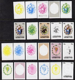 Lesotho 1981 Royal Wedding set of 3 each x 7 imperf progressive proofs comprising the 5 individual colours, plus 2 different combination composites incl completed design, scarce (22 proofs as SG 451-3)