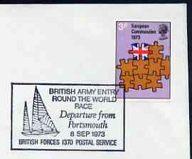 Postmark - Great Britain 1973 cover bearing illustrated cancellation for British Army Entry in Round the World Race (BFPS)