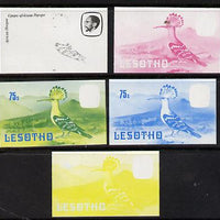 Lesotho 1981 Hoopoe 75s the set of 5 imperf progressive proofs comprising the 4 individual colours, plus blue & yellow, scarce (as SG 447)