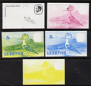 Lesotho 1981 Hoopoe 75s the set of 5 imperf progressive proofs comprising the 4 individual colours, plus blue & yellow, scarce (as SG 447)