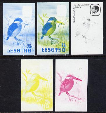 Lesotho 1981 Malachite Kingfisher 25s the set of 5 imperf progressive proofs comprising the 4 individual colours, plus blue & yellow, unmounted mint and scarce (as SG 444)
