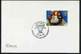 Postmark - Great Britain 1974 card bearing illustrated cancellation for Departure of Joint services Expedition to Danger Island (BFPS) showing skull & cross-bones