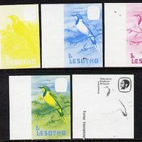 Lesotho 1981 Shrike 5s the set of 5 imperf progressive proofs comprising the 4 individual colours, plus blue & yellow, scarce (as SG 440)