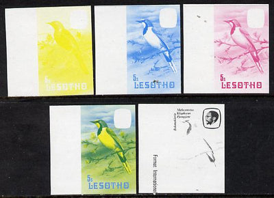 Lesotho 1981 Shrike 5s the set of 5 imperf progressive proofs comprising the 4 individual colours, plus blue & yellow, scarce (as SG 440)