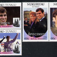 Tuvalu - Nukufetau 1986 Royal Wedding (Andrew & Fergie) set of 4 (2 se-tenant pairs) overprinted SPECIMEN in silver unmounted mint