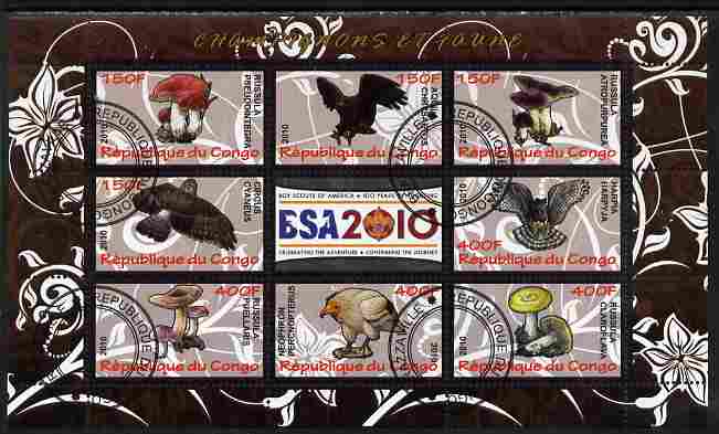Congo 2010 Mushrooms & Fauna #06 perf sheetlet containing 8 values plus Scouts label fine cto used