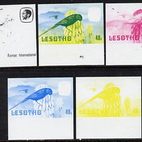 Lesotho 1981 Malachite Sunbird 40s the set of 5 imperf progressive proofs comprising the 4 individual colours, plus blue & yellow, scarce (as SG 445)