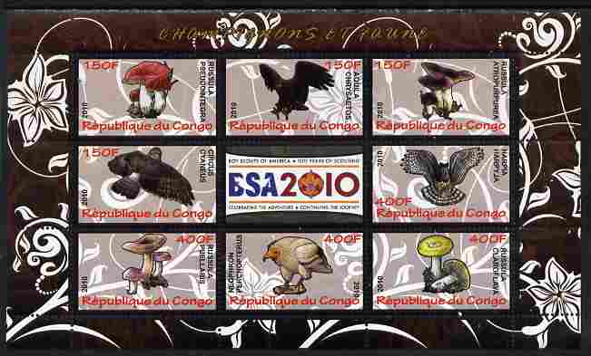 Congo 2010 Mushrooms & Fauna #06 perf sheetlet containing 8 values plus Scouts label unmounted mint