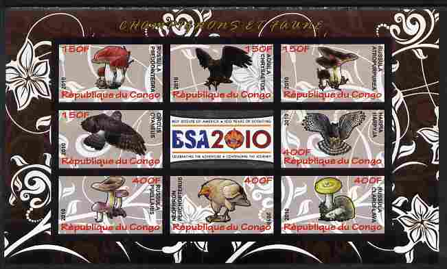 Congo 2010 Mushrooms & Fauna #06 imperf sheetlet containing 8 values plus Scouts label unmounted mint