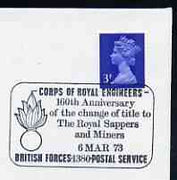 Postmark - Great Britain 1973 cover bearing special cancellation for Corps of Royal Engineers, change of title to Royal Sappers and Miners (BFPS)