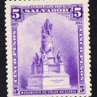 El Salvador 1893 Columbus - Statue at Genoa 5p violet mounted mint SG 78