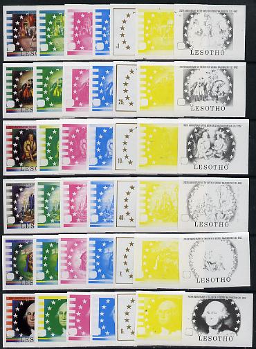 Lesotho 1982 250th Birth Anniversary George Washington set of 6 each x 7 imperf progressive proofs comprising the 5 individual colours plus 2 different combination composites, very scarce 42 proofs as SG 493-98