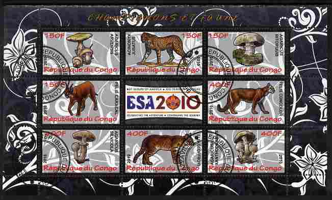 Congo 2010 Mushrooms & Fauna #07 perf sheetlet containing 8 values plus Scouts label fine cto used