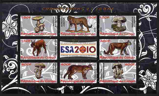 Congo 2010 Mushrooms & Fauna #07 perf sheetlet containing 8 values plus Scouts label unmounted mint
