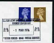 Postmark - Great Britain 1976 cover bearing illustrated cancellation for British & Nepalese Army Everest expedition (BFPS)