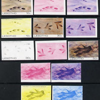 Lesotho 1984 Prehistoric Footprints set of 3 each x 4 (or 5) various single or combination composites incl completed design, very scarce with only 30 such sets believed to have been produced (13 proofs, as SG 596-8) unmounted mint