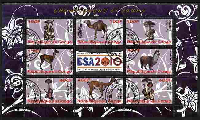 Congo 2010 Mushrooms & Fauna #08 perf sheetlet containing 8 values plus Scouts label fine cto used