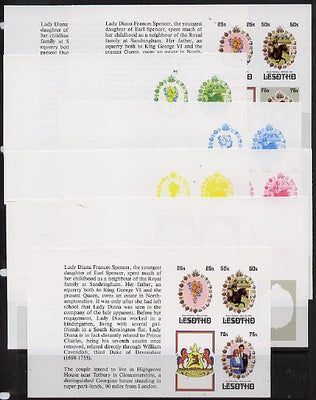Lesotho 1981 Royal Wedding set of 3 in booklet panes as SG 451b x 9 imperf progressive proofs comprising various single colour or composite combinations, extremely scarce (9 panes)