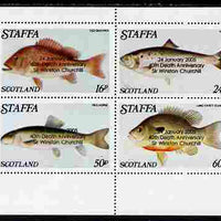 Staffa 2005 40th Death Anniversary of Winston Churchill overprinted on 1979 Fish #04 (Snapper, Shad, etc) perf set of 4 values, unmounted mint